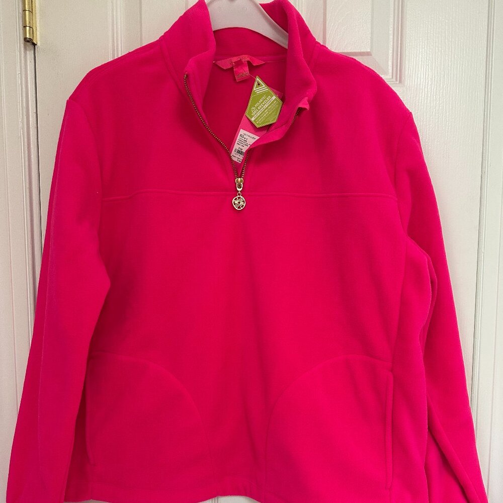 Lilly Pulitzer Hot Pink Noreen Pink Palm Fleece, NWT, size Medium